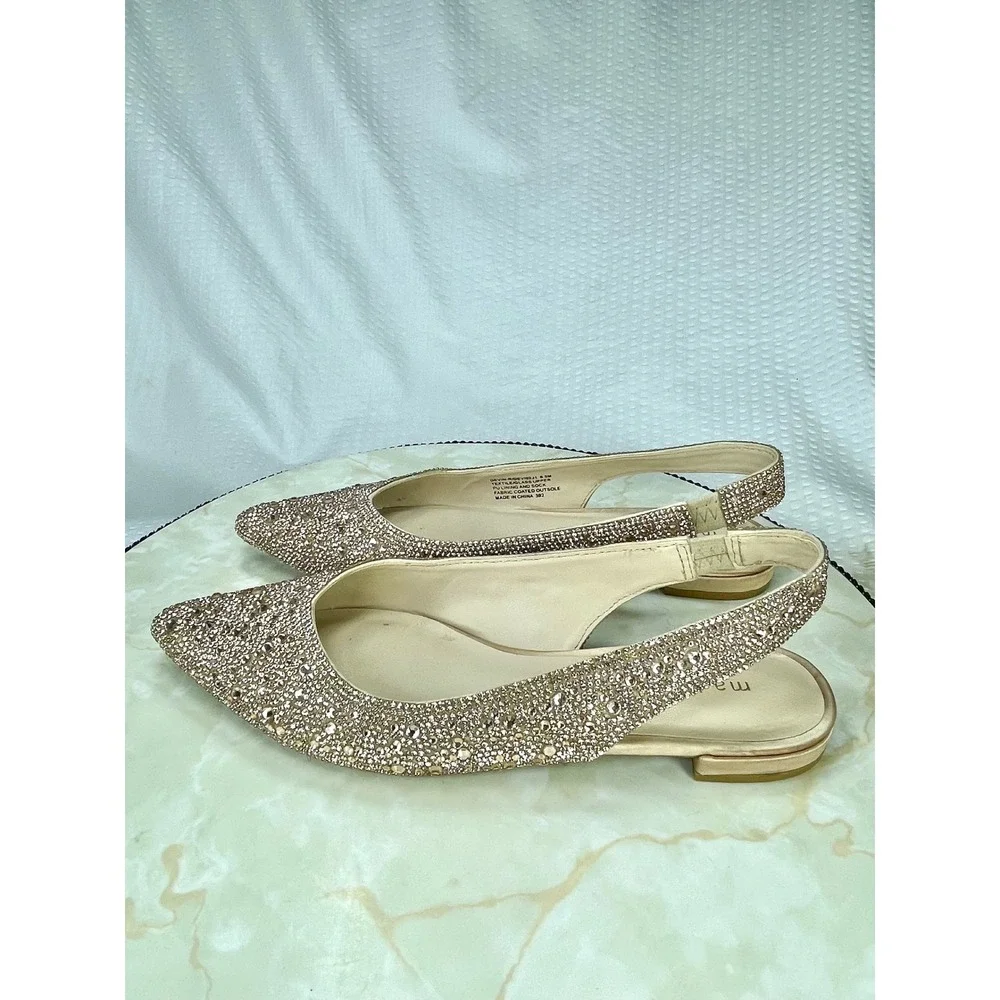 Madden Girl Devin-R Rhinestone Slingback Flats Womens 6.5 Gold Pointed Evening